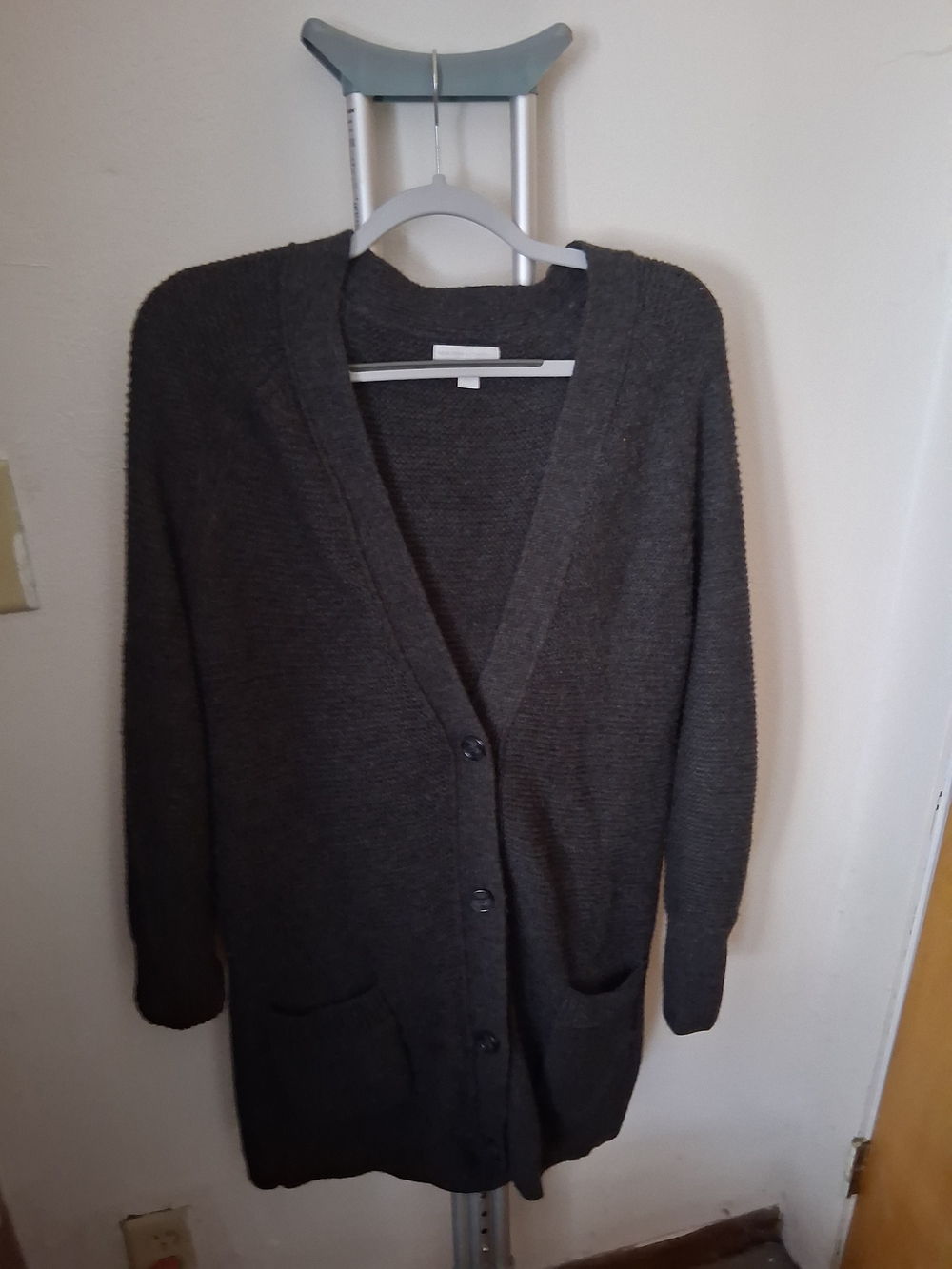Dark Gray Button-Front Women's Cardigan Sweater With Pockets Front Buttons Small